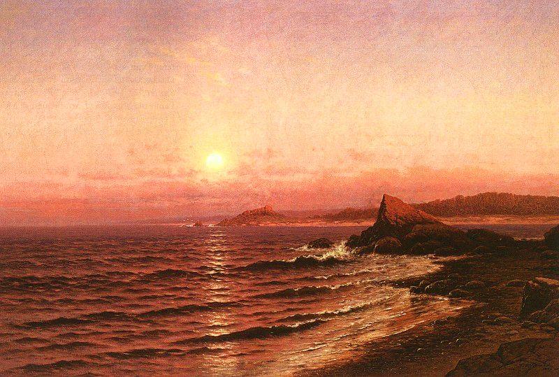 Raymond D Yelland Moonrise Over Seacoast at Pacific Grove oil painting image